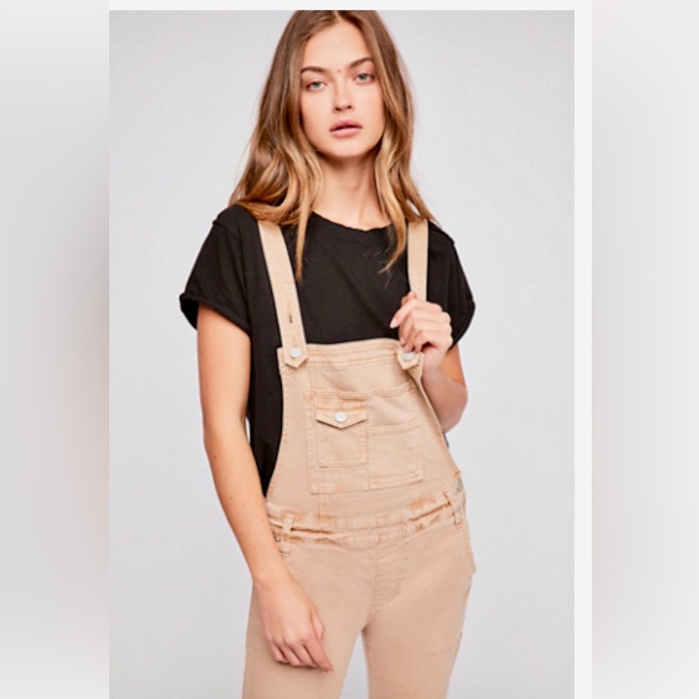 Free People Beige Denim Overalls